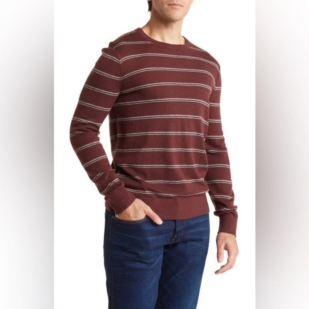 Theory Riland Harman Stripe Wool-Blend Sweater in Chianti/Grey Size M NWT $325