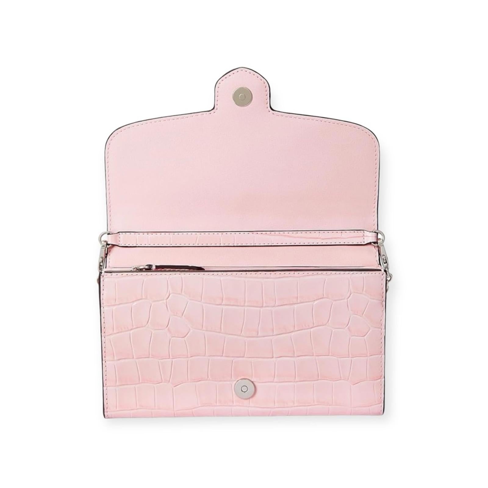 NEW Ralph Lauren Embossed Leather Medium Adair Bag, Pink Silver-Tone