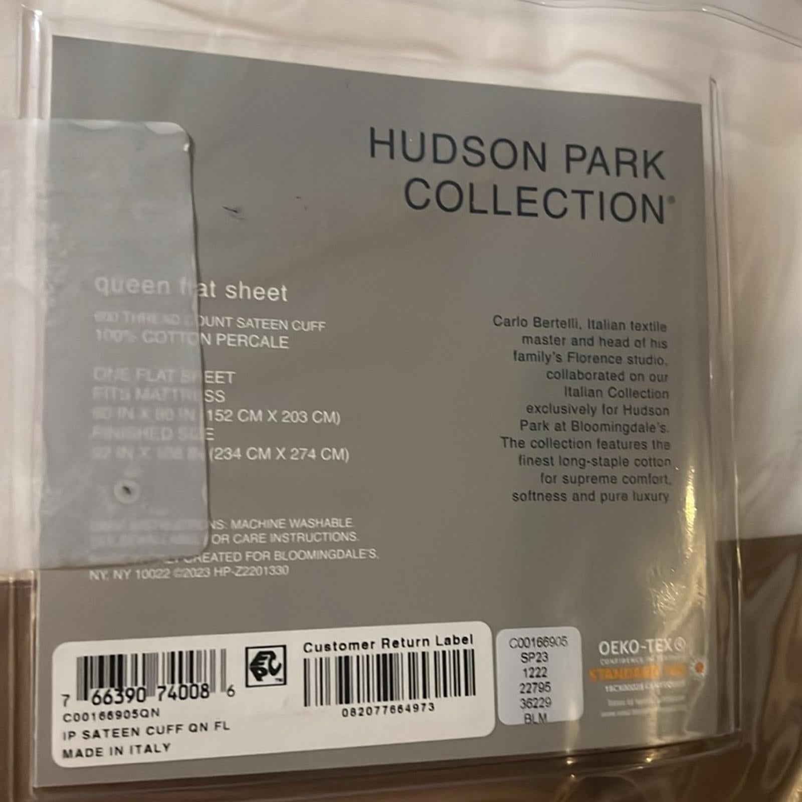 Hudson Park Collection Italian Cuff Flat Sheet in White/Brown, NWT, Queen $195