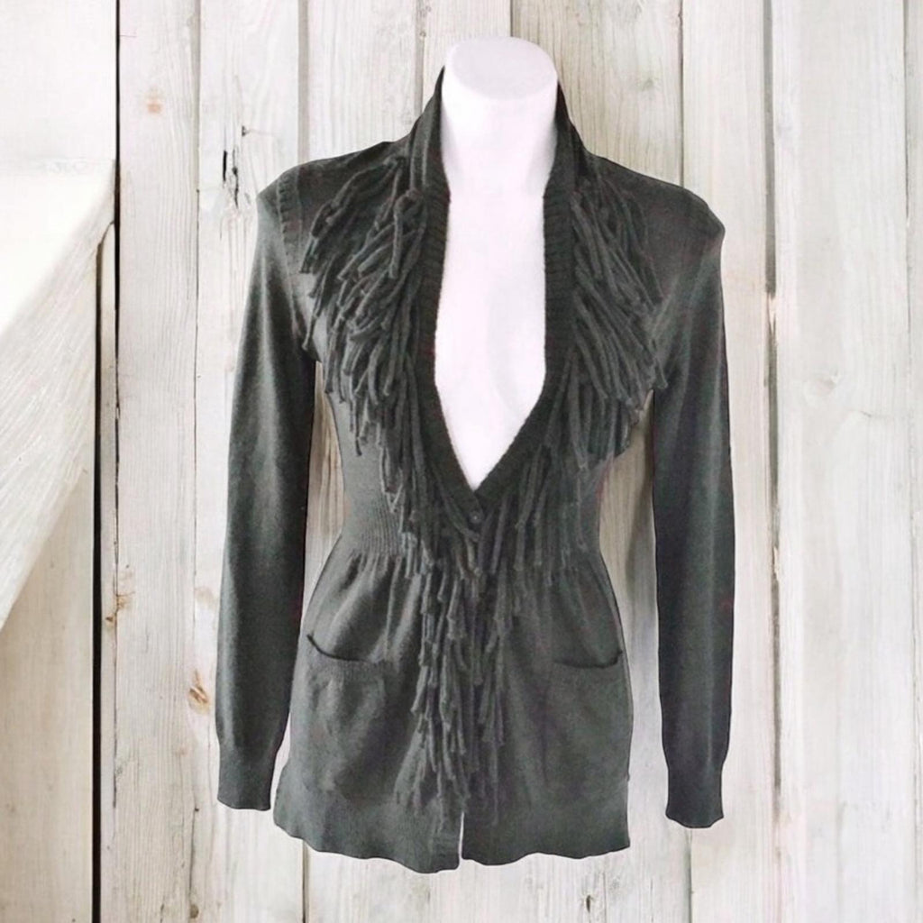 Rebecca Taylor Peplum Wool Fringe Cardigan, Size M, Retail $325