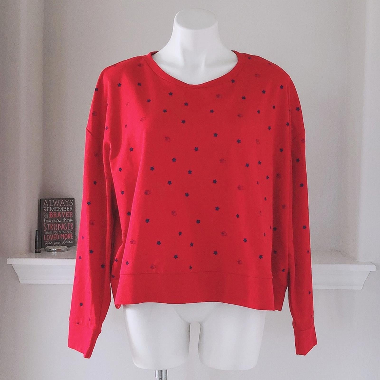 Earl Jeans Star Print Crewneck Sweatshirt, Red & Blue Patriotic Size L New w/Tag