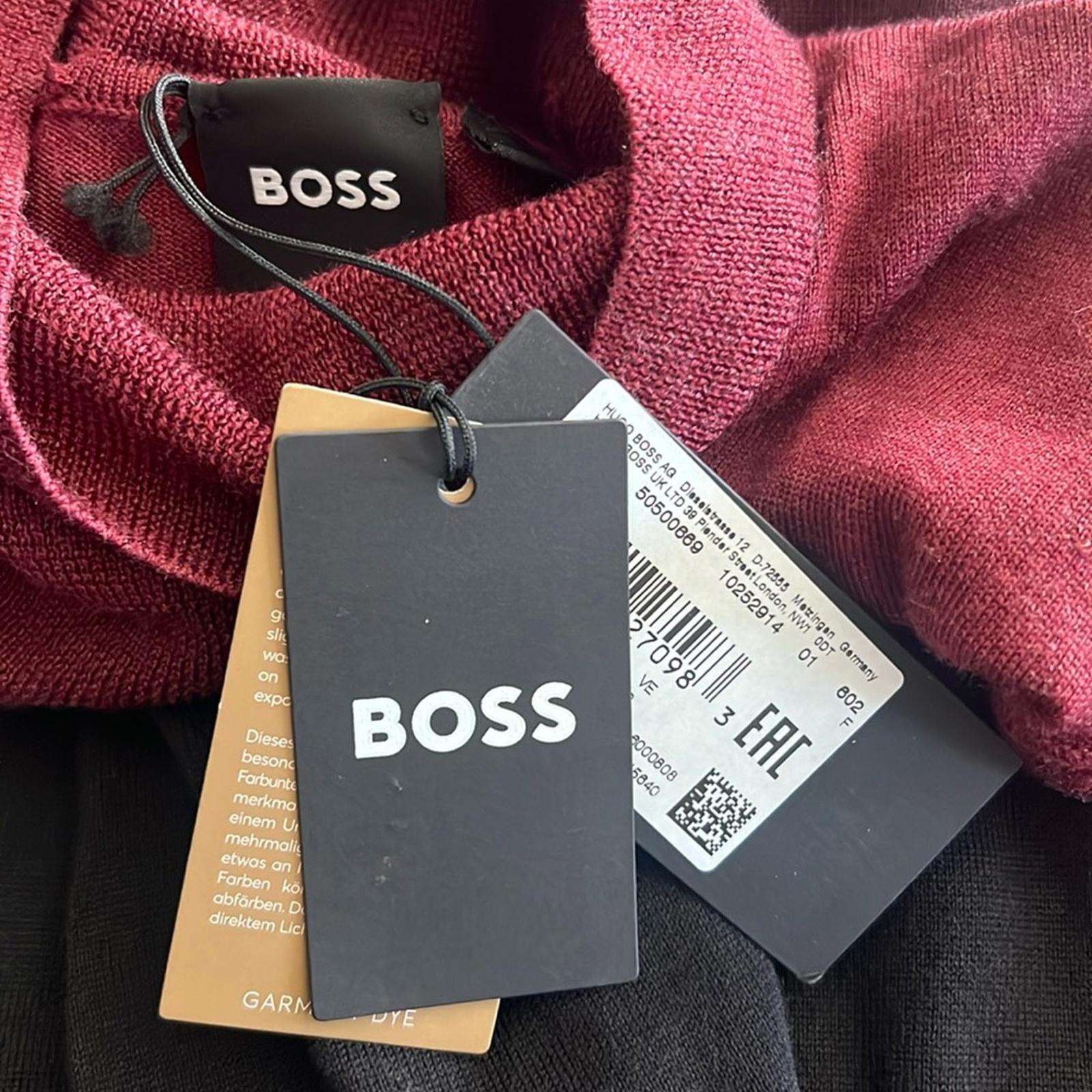 BOSS Wool & Silk Turtle Neck Sweater in Red/Black, Size S, New w/Tag