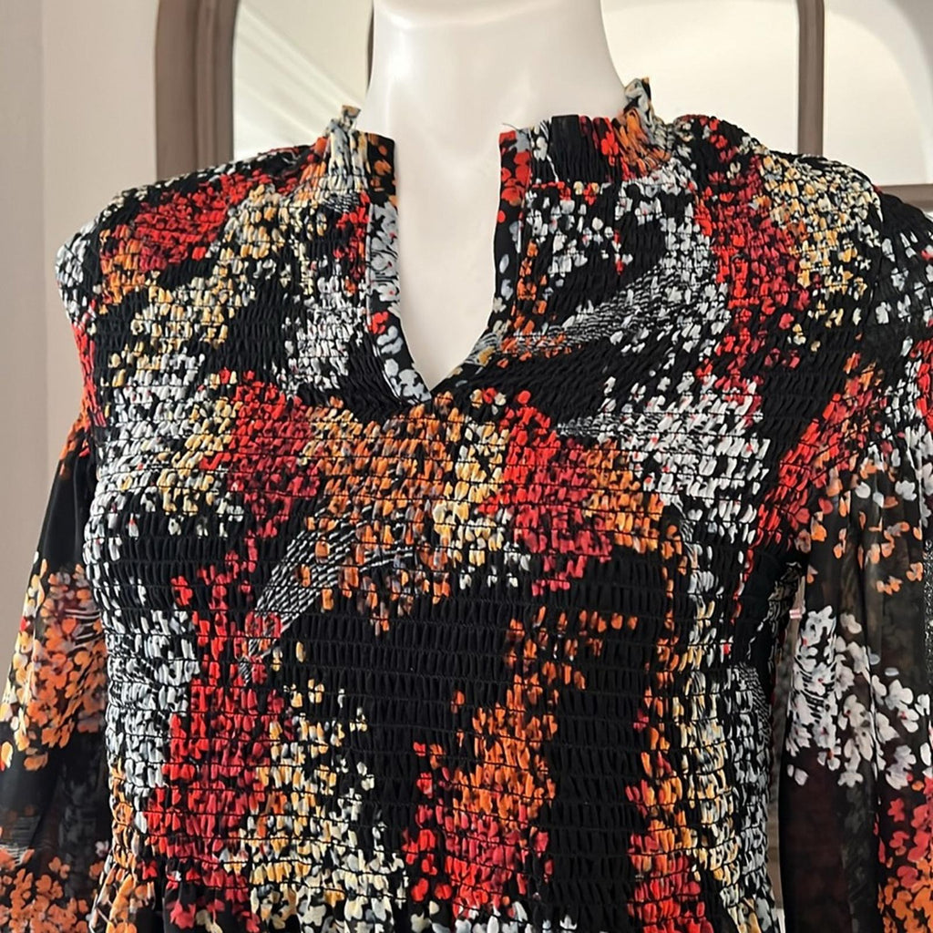 Anthropologie Akemi + Kin Balloon Sleeve Floral Chiffon Smocked Top Size S