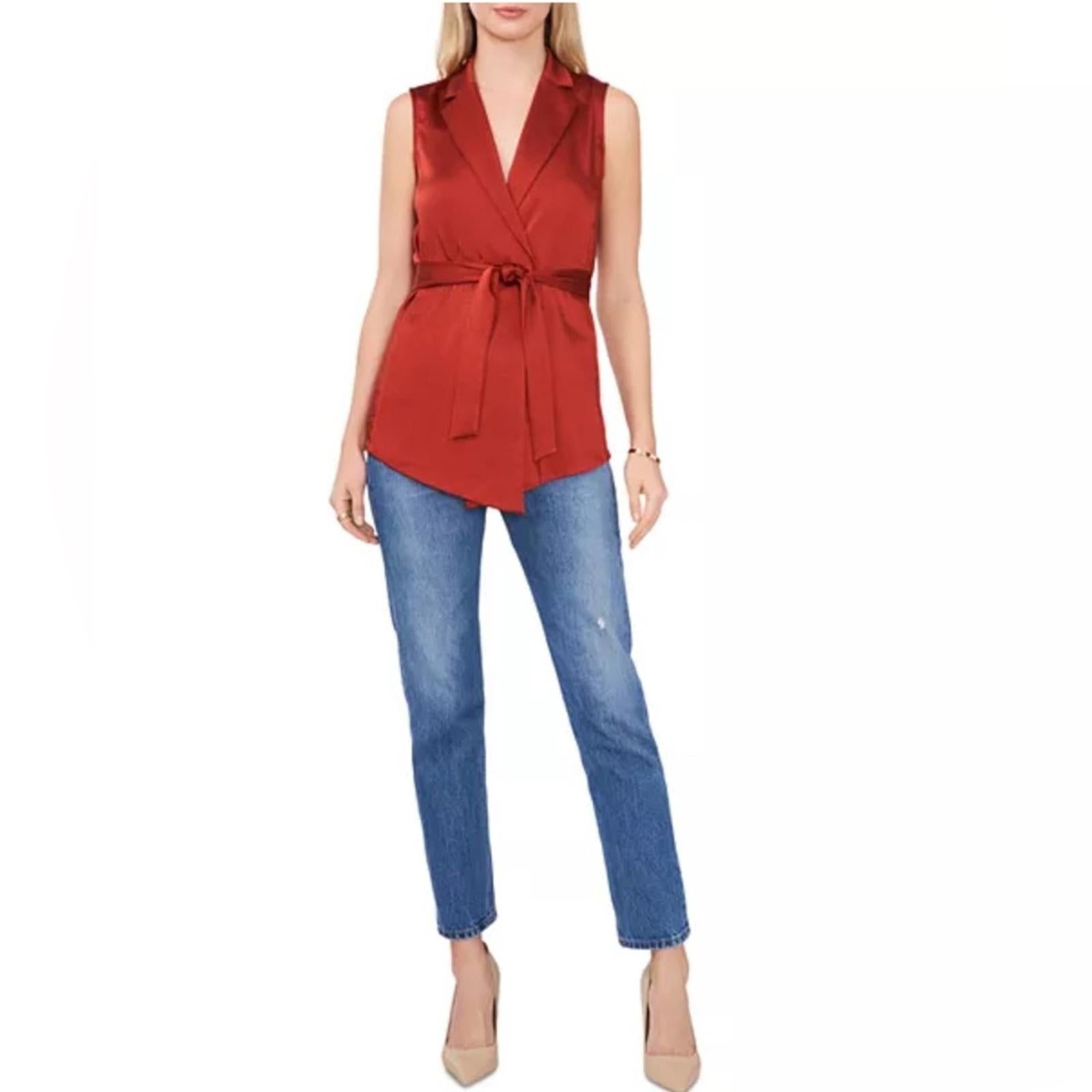 Vince Camuto Notch Collar Satin Vest, Sundown Chili Oil Size XL NEW w/Tag