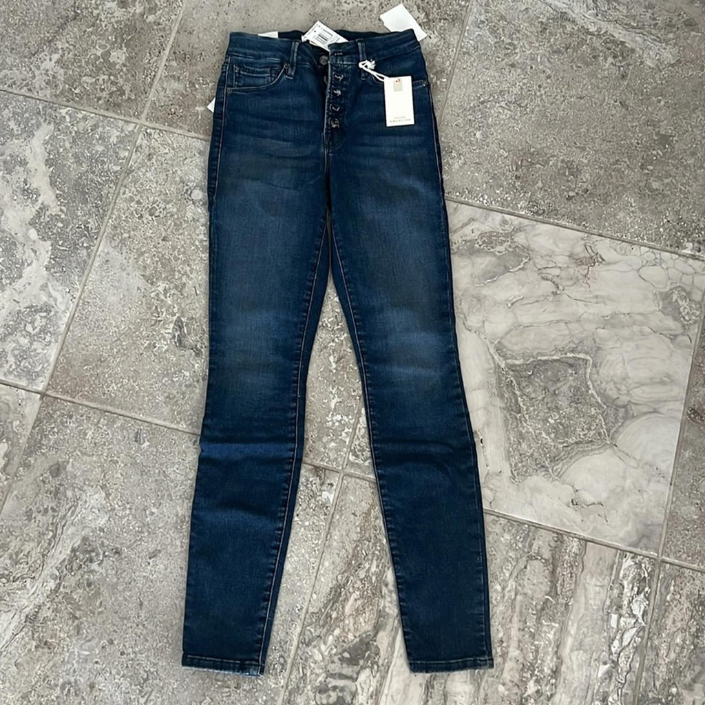 Good American Skinny High Rise Button Fly Ankle Jeans in Blue Size 0/25 New wTag