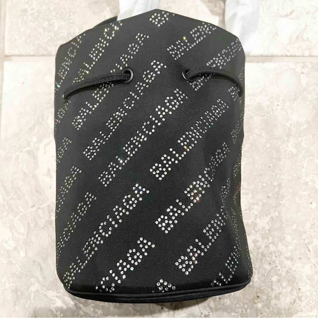 NEW Balenciaga Wheel XS Drawstring Bucket Bag, Black/Crystal $1,390 Sold Out