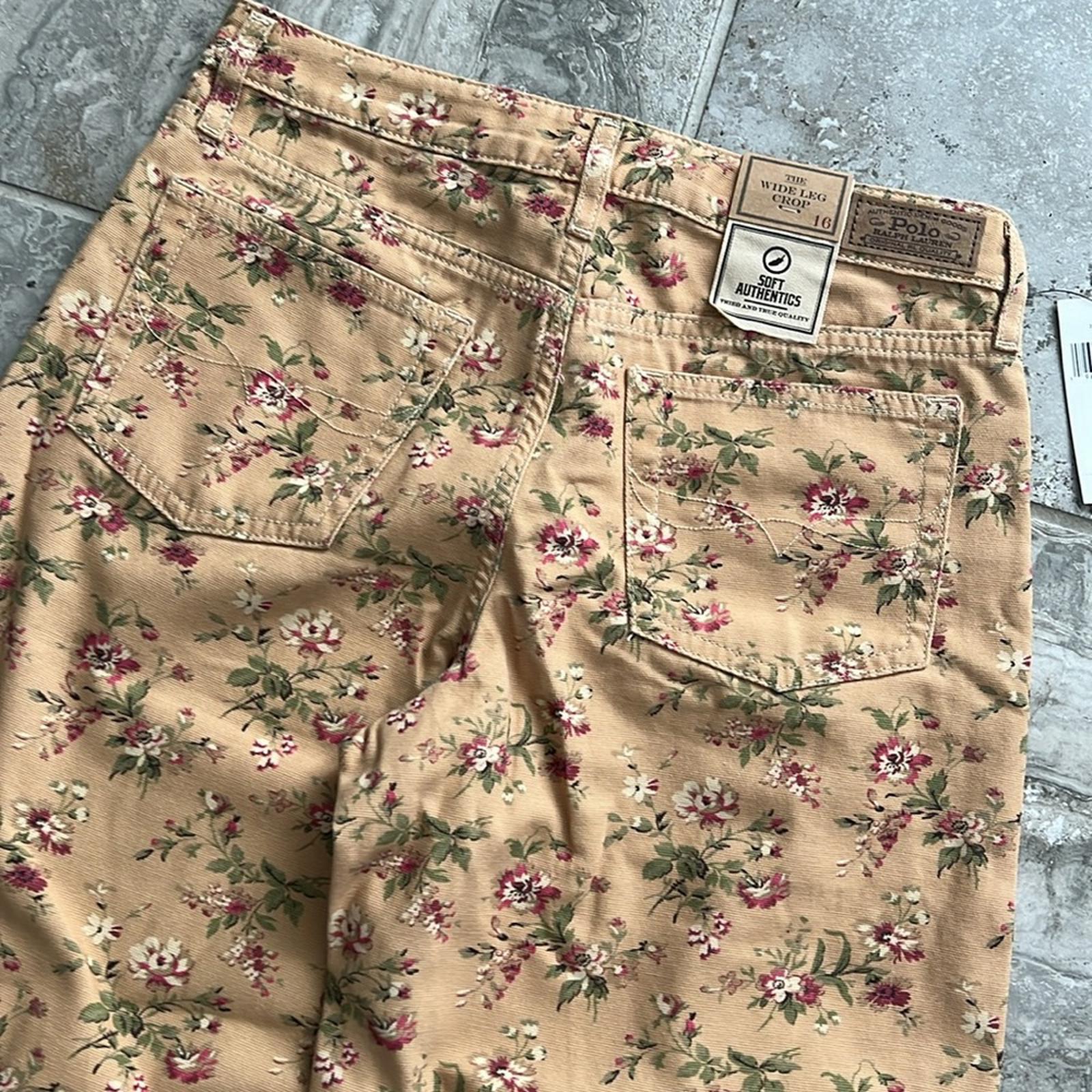 Ralph Lauren Floral Canvas Cropped Wide Leg Pants, Alvarado Wash, Size 16 NWT
