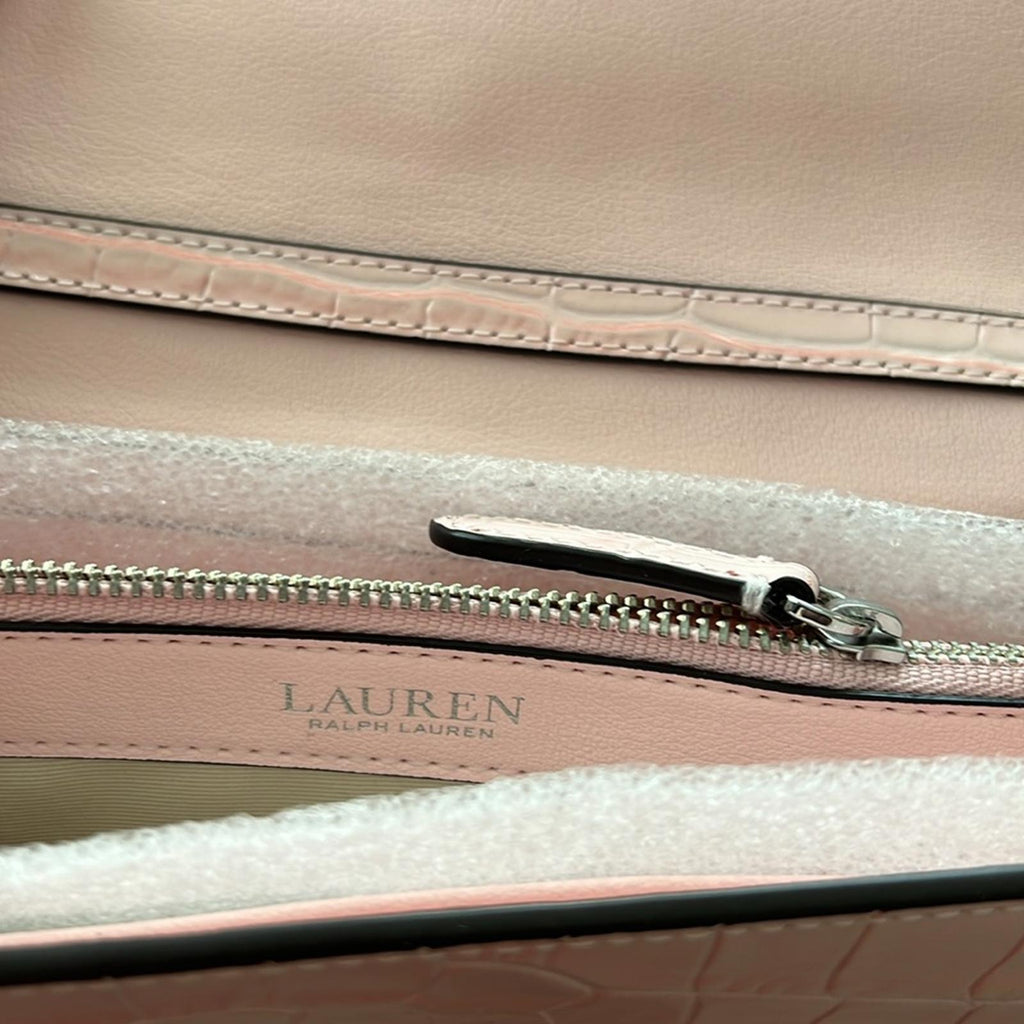 NEW Ralph Lauren Embossed Leather Medium Adair Bag, Pink Silver-Tone