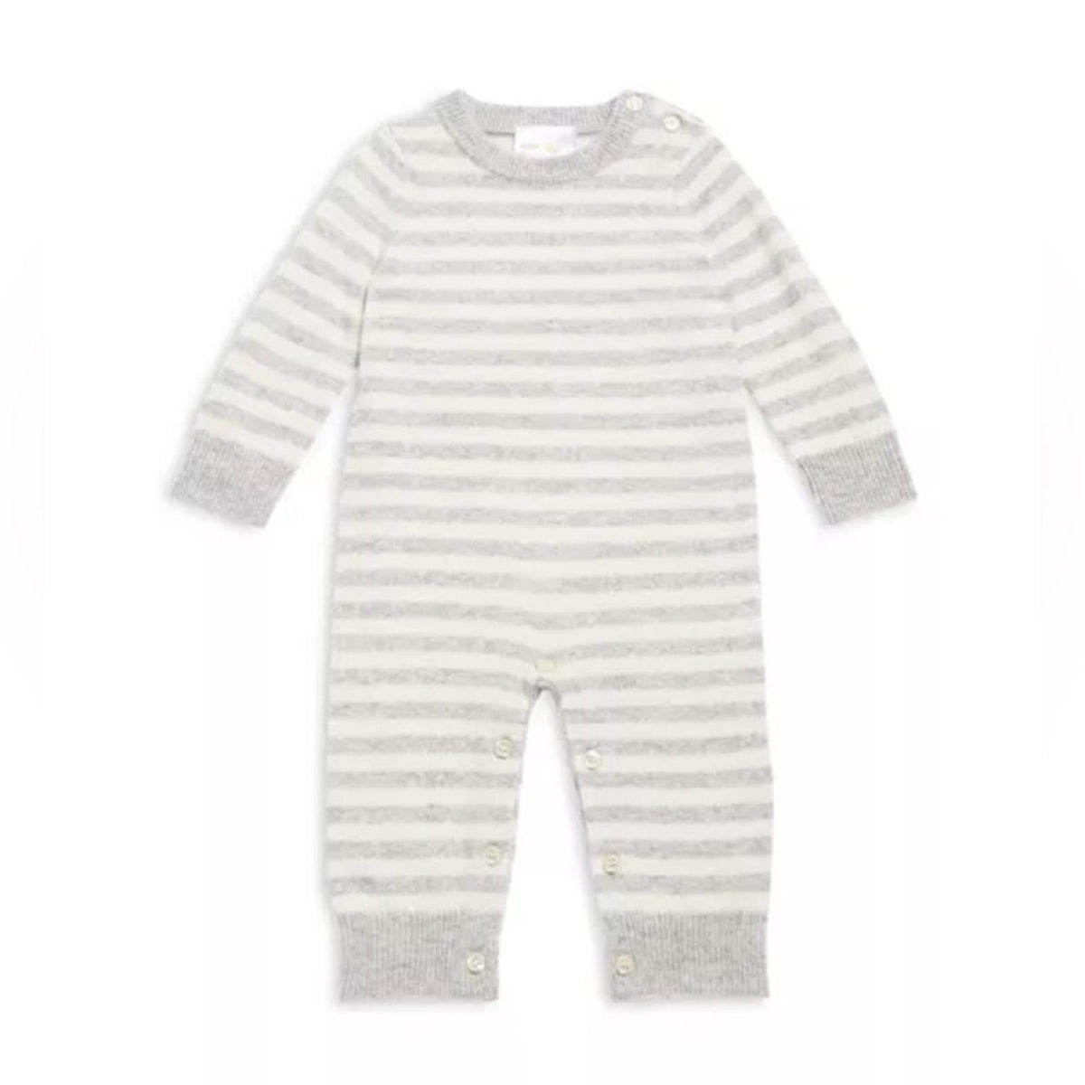 Bloomie's Baby Ivory Grey Stripe Cashmere Coverall, Size 6M, NEW w/Tag $155
