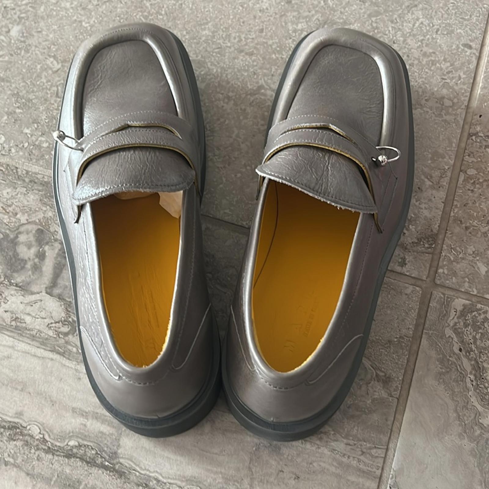 MARNI Moccasin Iconic Square-Toe Chunky Loafers Grey Size 44 NEW +DustBag