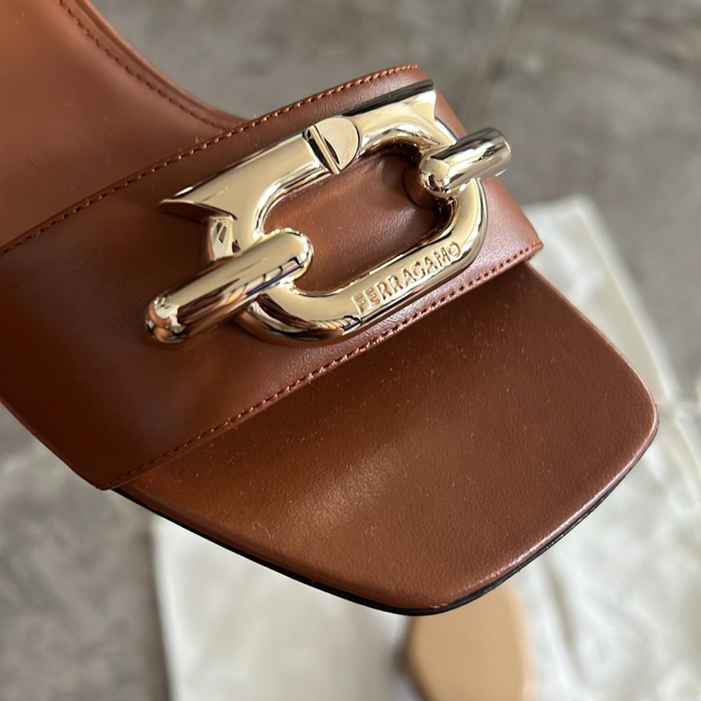Ferragamo Priscilla Gancini Leather Ankle Strap Sandals, NEW, Size 7.5
