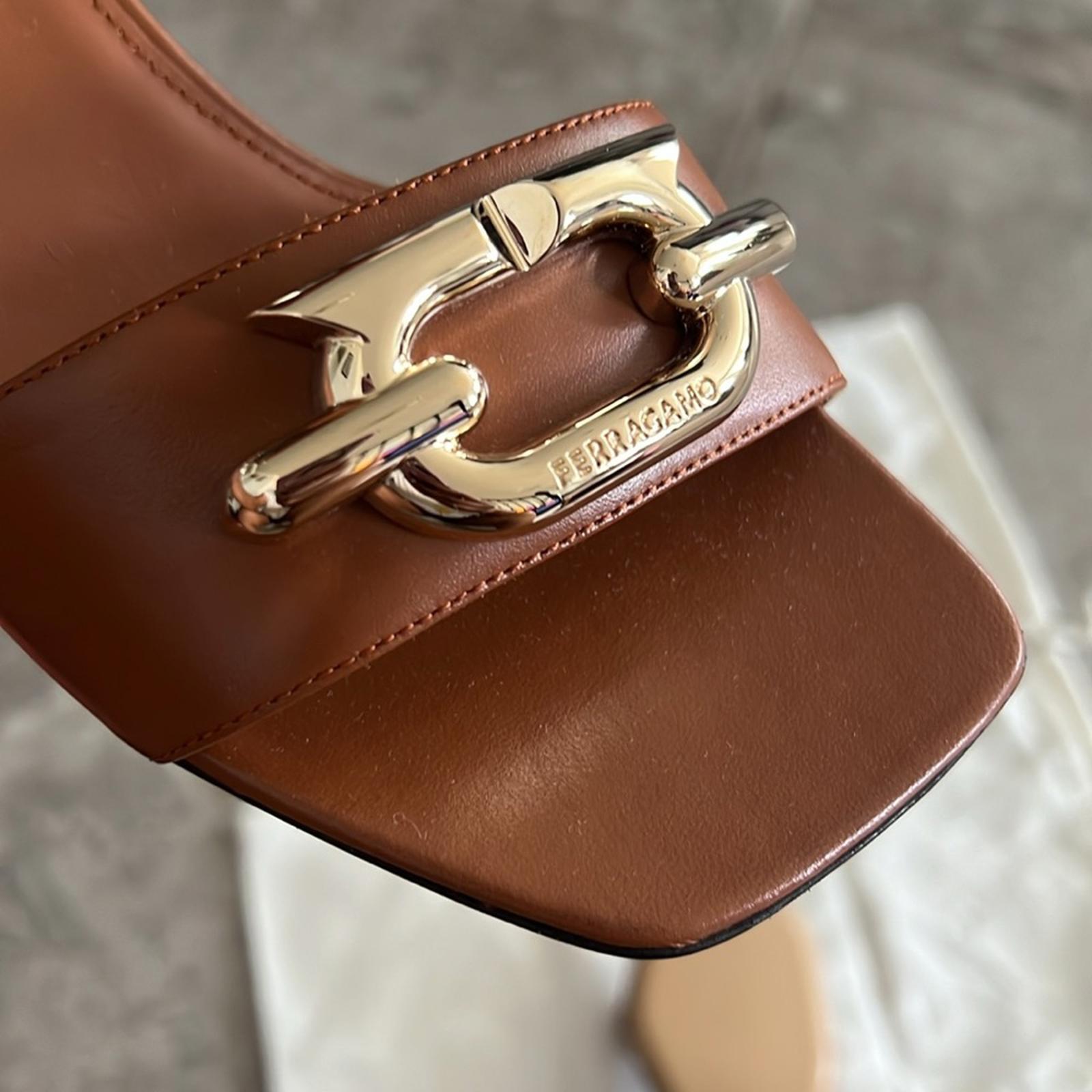 Ferragamo Priscilla Gancini Leather Ankle Strap Sandals, NEW, Size 7.5