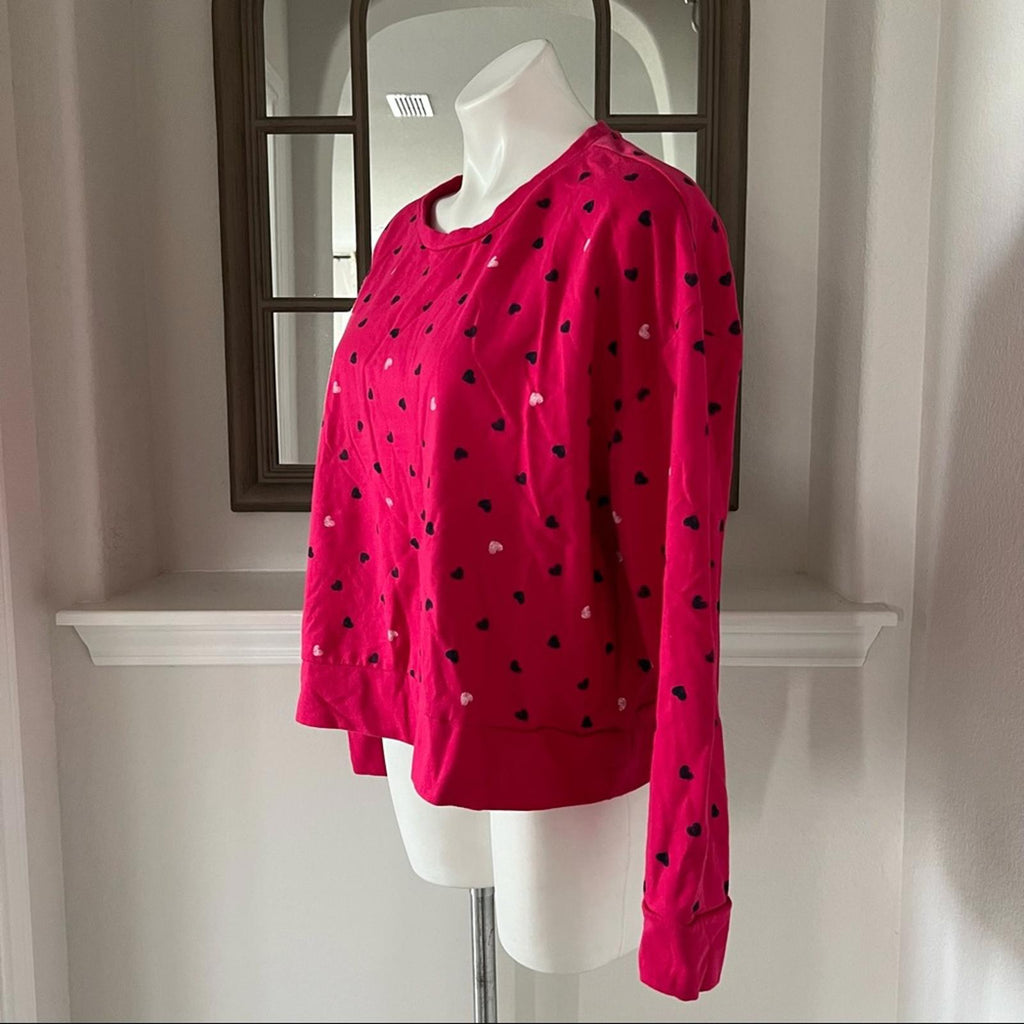 Earl Jeans Hearts Crew Neck Sweatshirt in Fuchsia, Size L (Excellent Condition)