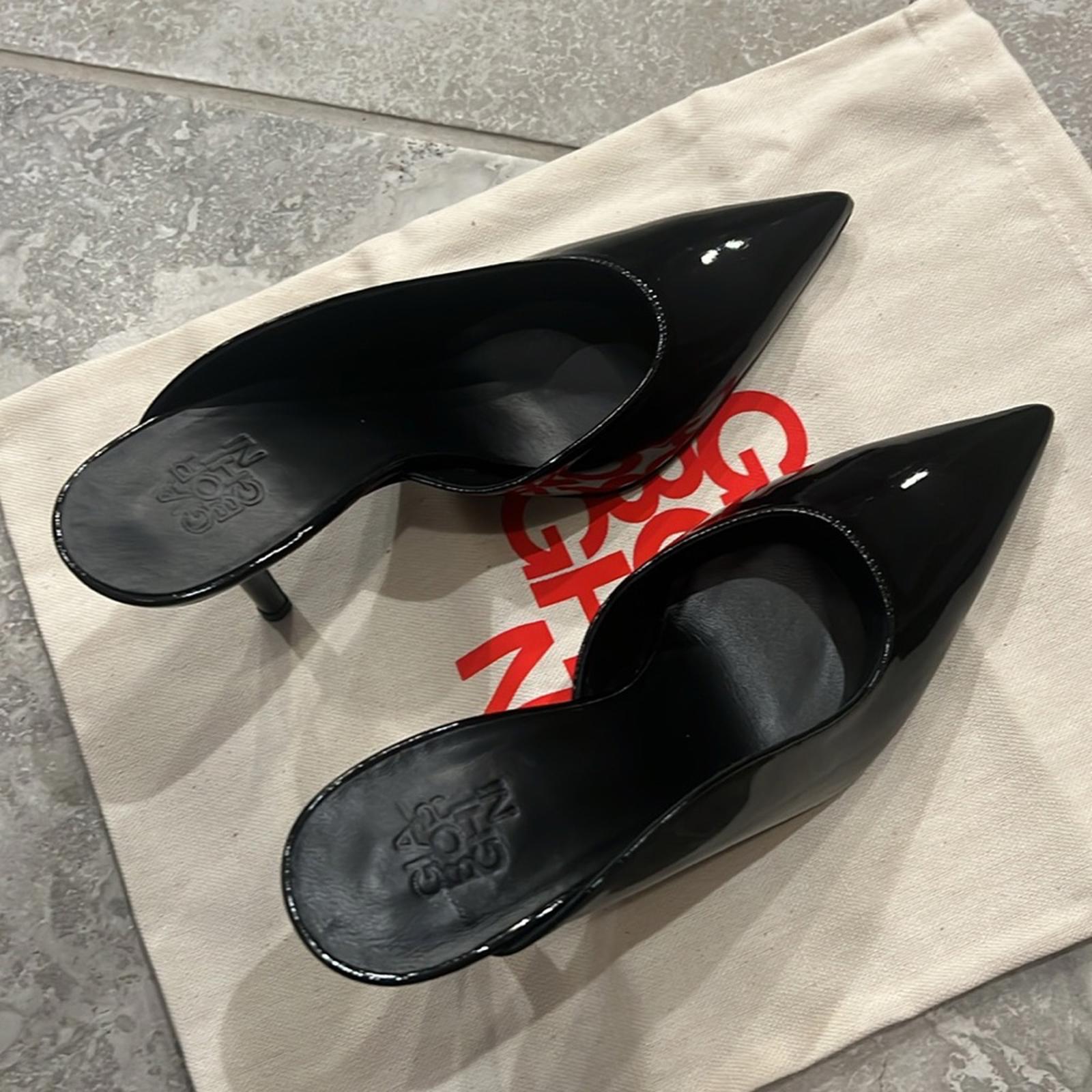Gia Borghini Abella Patent Pointed Toe High Heel Mules Black Size 37 New+DustBag