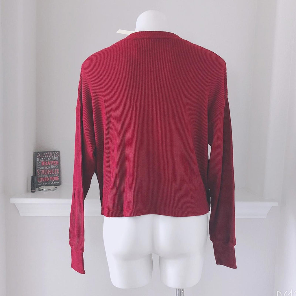 June & Hudson Mock Neck Cropped Sweater in Burgundy, Size XL New w/Tag