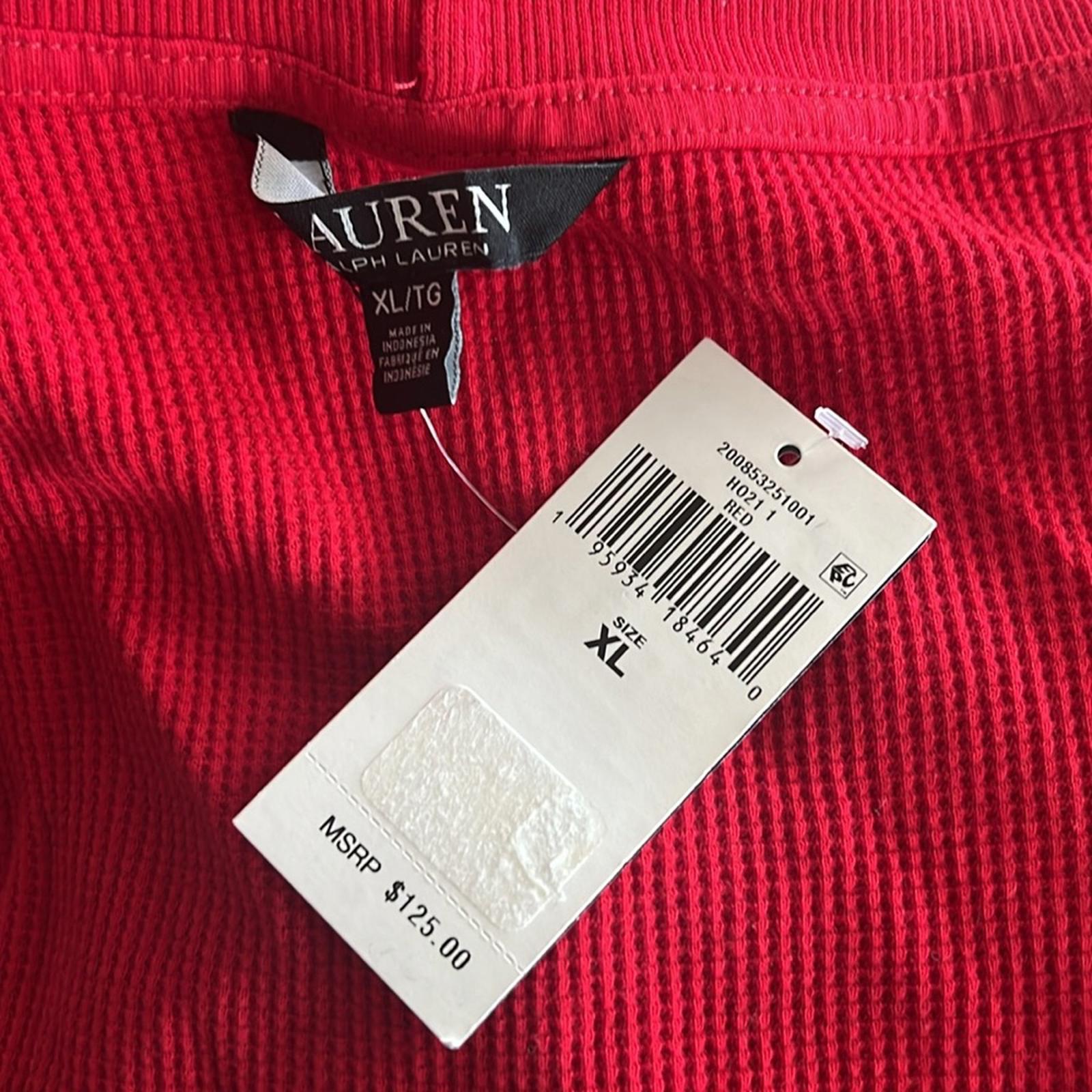 Lauren Ralph Lauren RED Thermal Tie Hooded Waffle Knit Cardigan Size XL NEW