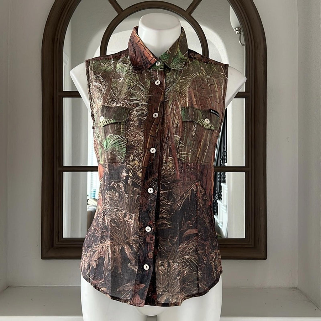Dolce & Gabbana Camouflage Printed Sleeveless Button Up Blouse Size M EXCELLENT