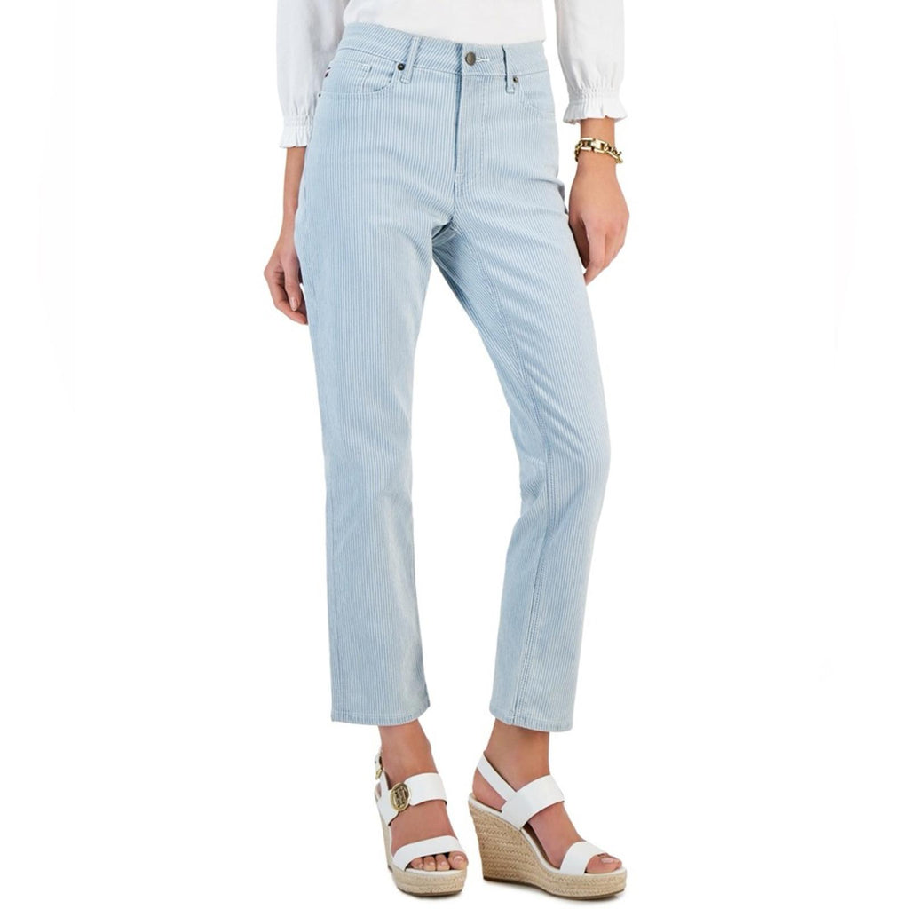 Tommy Hilfiger Tribeca Striped Straight-Leg Ankle Jeans in Railroad Stripe, NWT