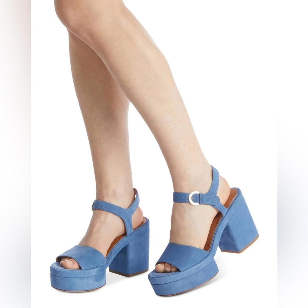 Chloé Odina Blue High Heel Platform Sandals, Size 38 NEW +2 DustBags