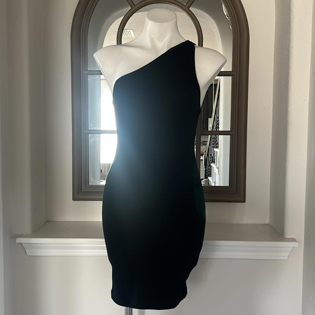 Cloth by Design One Shoulder Bodycon Ribbed Dress in Black, Size XS NEW w/Tag