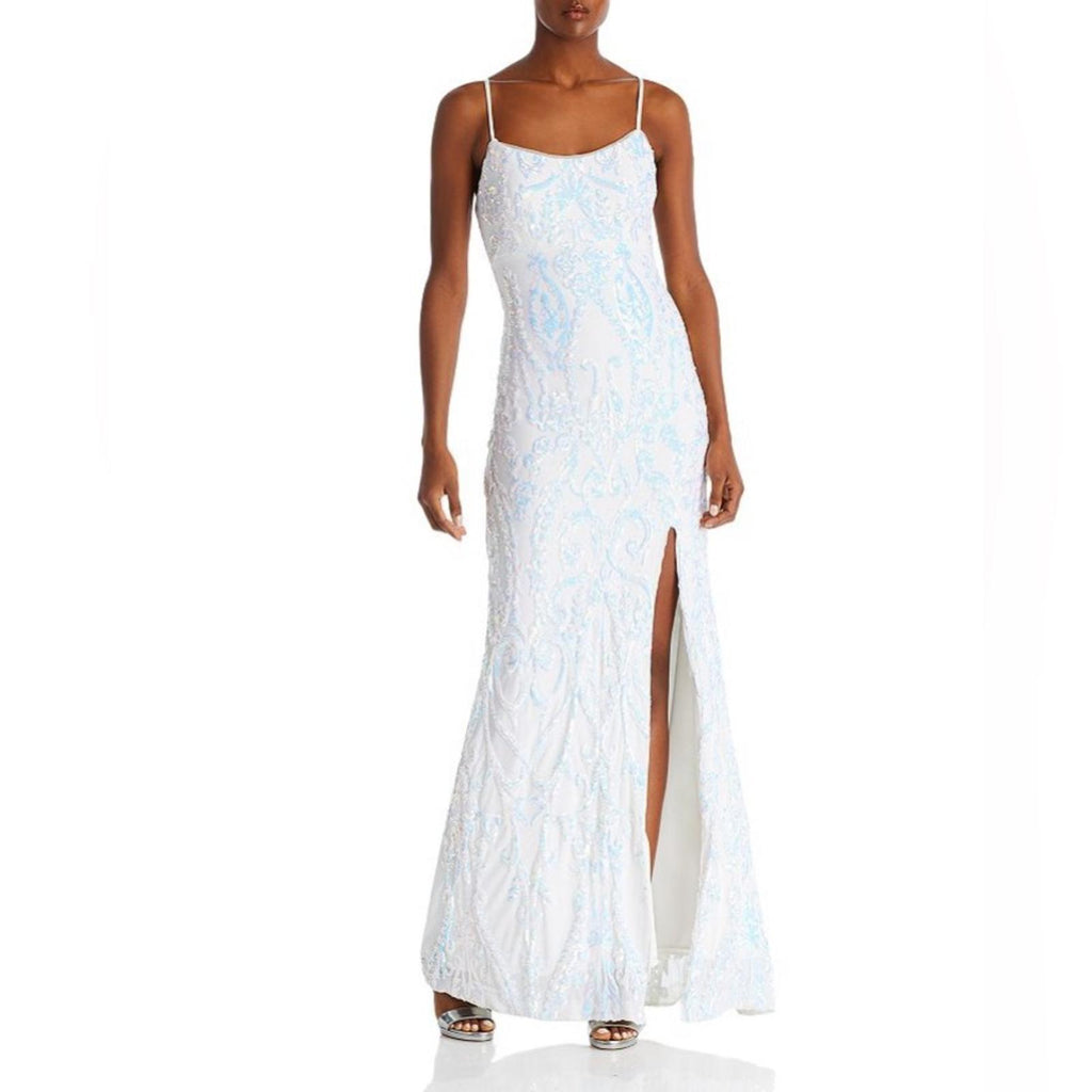 Aqua x Bloomingdale’s Filigree Sequin Gown in White Size 4 New w/Tag Retail $338