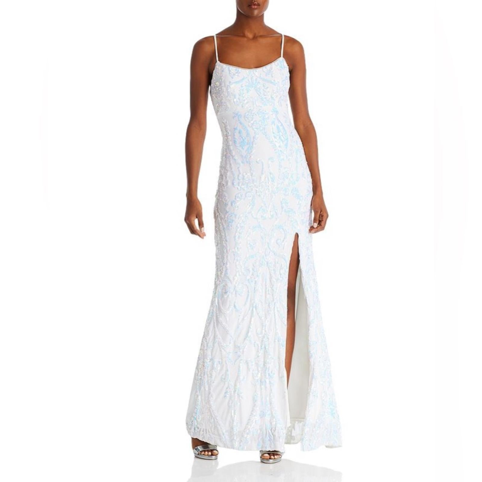 Aqua x Bloomingdale’s Filigree Sequin Gown in White Size 4 New w/Tag Retail $338