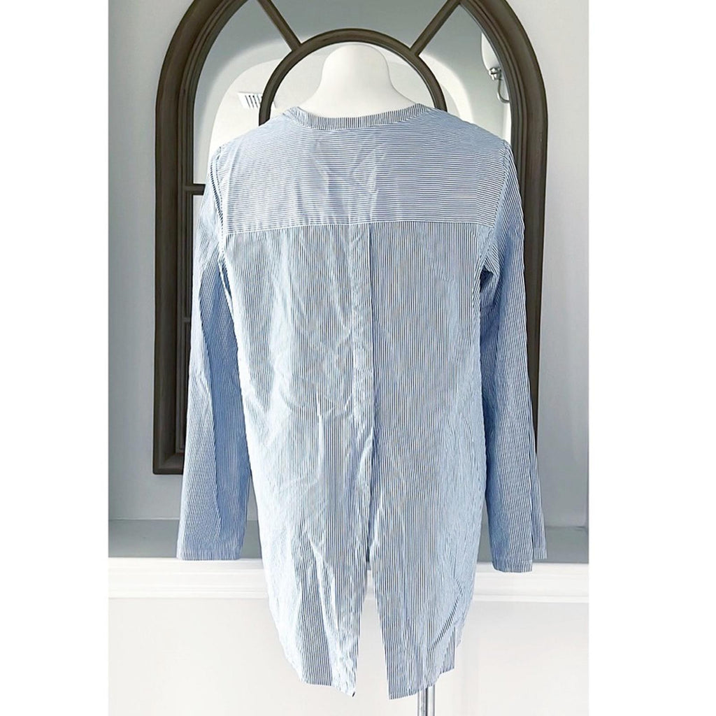 Theory Ofeliah Taff Striped Top, Blue/White Size L Retail