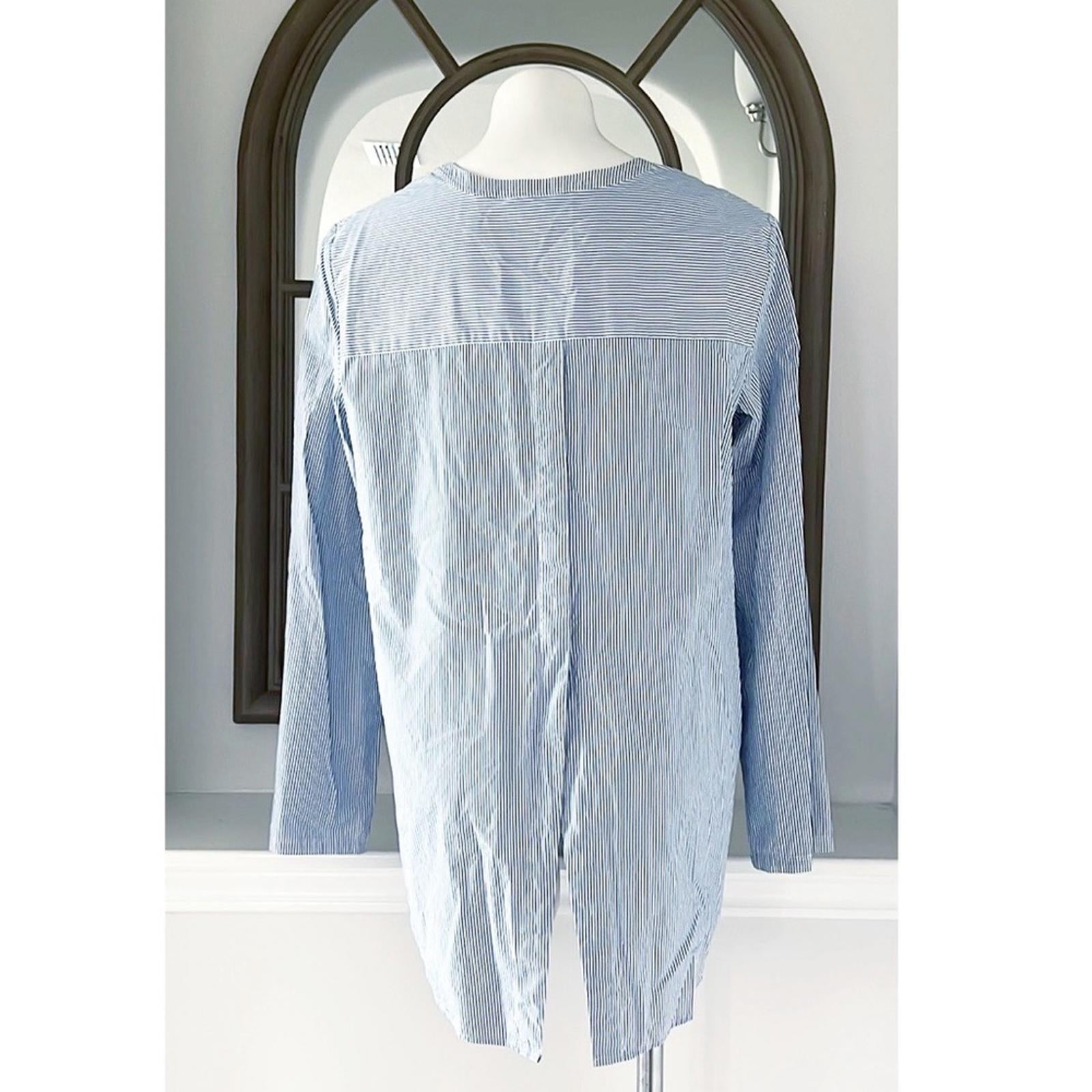 Theory Ofeliah Taff Striped Top, Blue/White Size L Retail