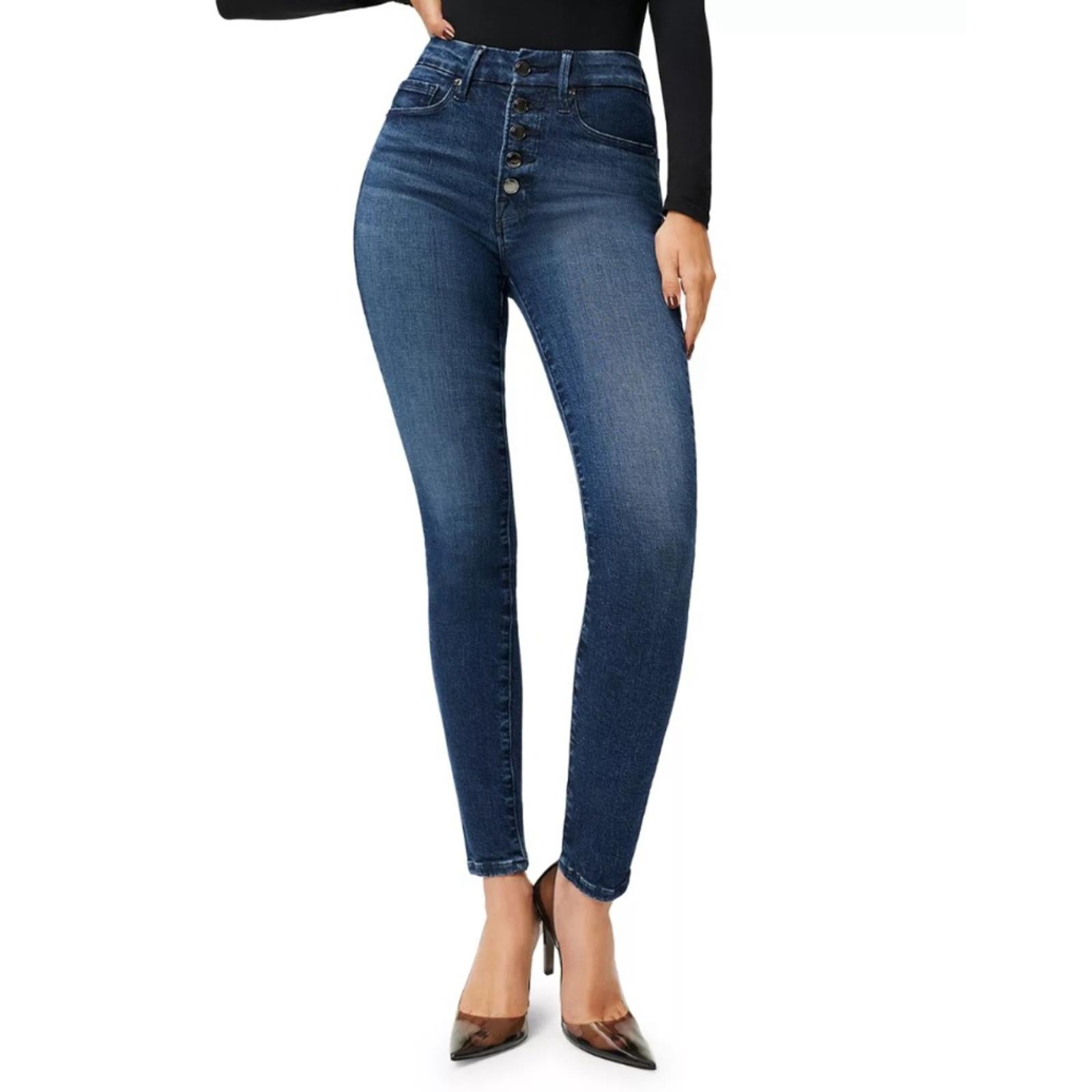 Good American Skinny High Rise Button Fly Ankle Jeans in Blue Size 0/25 New wTag