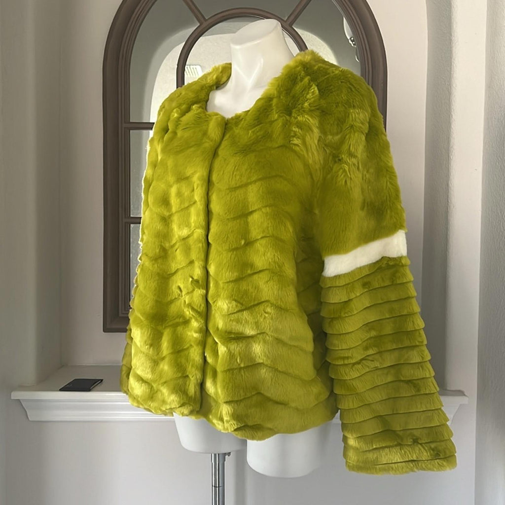 New INDIGO MOON Fur Jacket in Neon Green, Size XL New w/Tag Retail $229