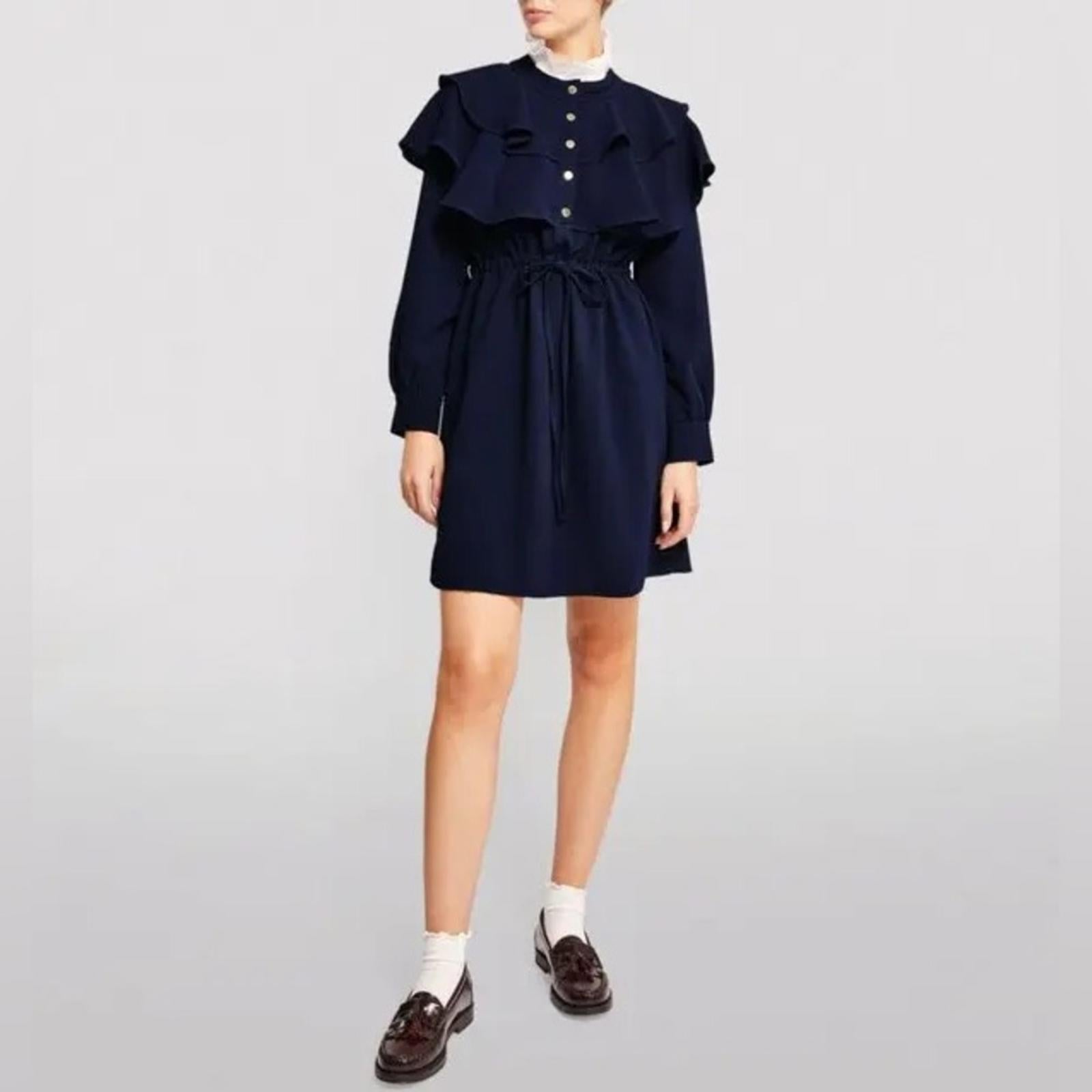 SANDRO Wendy Ruffle Collar Dress, Marine Size FR 36 | US 4, New w/Tag