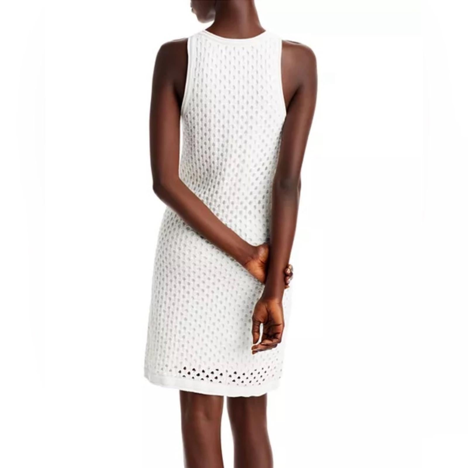 Bloomingdale’s Aqua Crochet Tank Dress in White, Size L New w/Tag