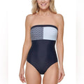 Tommy Hilfiger Iconic Bandeau One-Piece Swimsuit in Sky Captain Multi Size L NWT