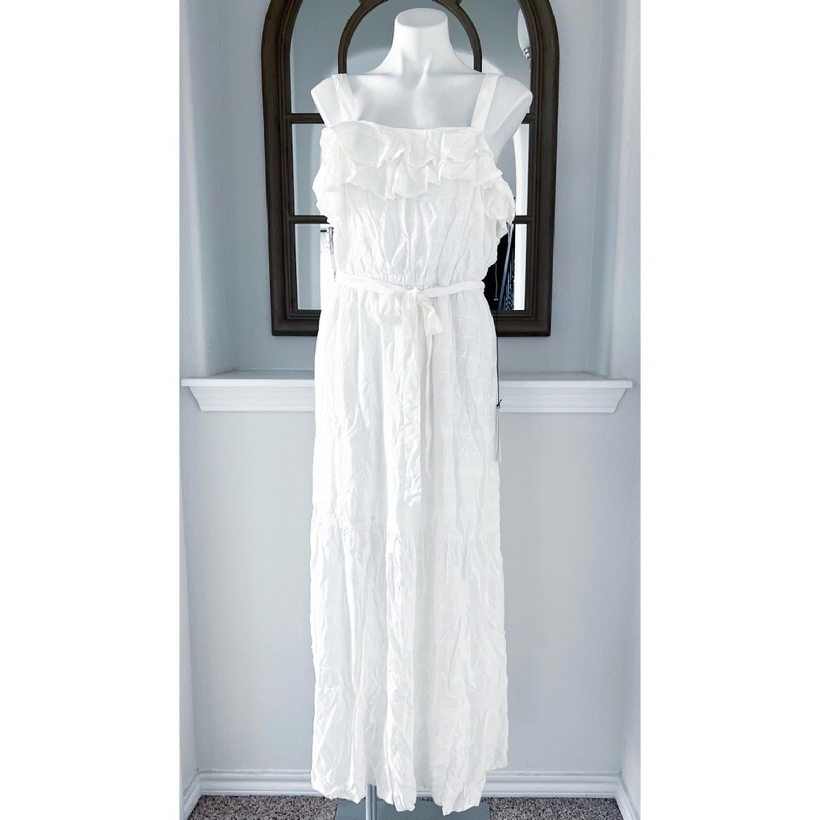 June & Hudson Belted Tiered Maxi Dress in White, NWT, Size XL