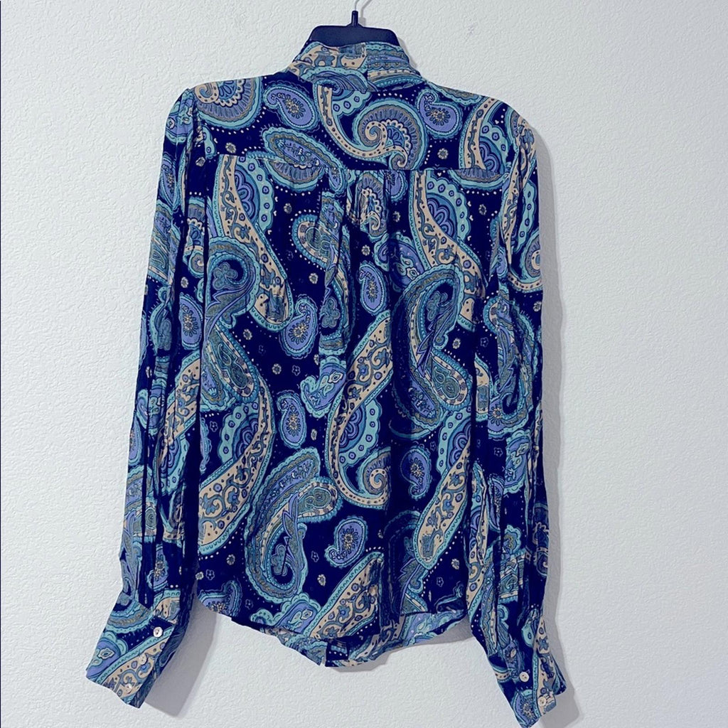 Karen Kane Long Sleeve Paisley Print Bow Neck Blouse, Size XL NEW w/Tag $168