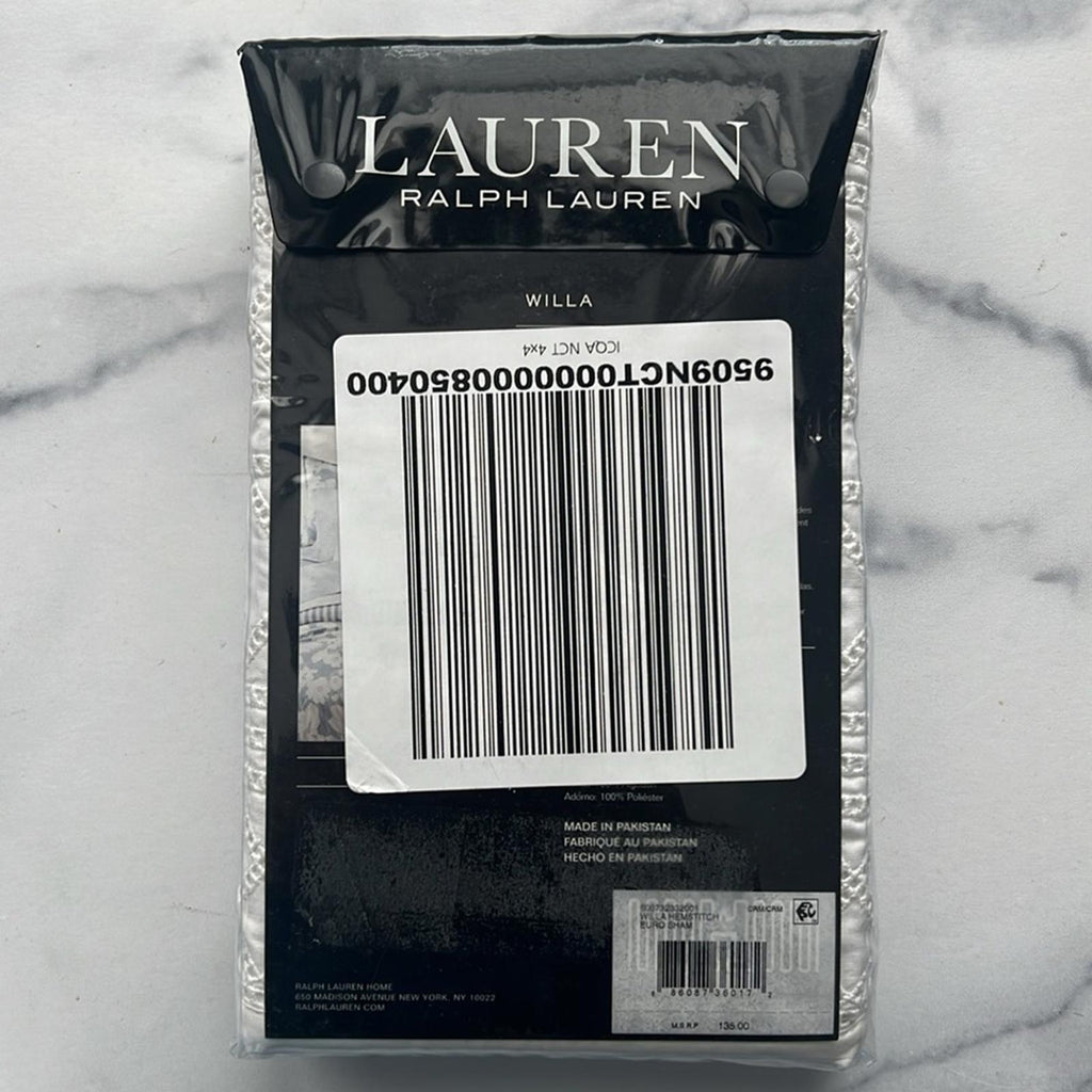 Lauren Ralph Lauren Willa Hemstitched Euro Sham in Cream, New w/Tag $135