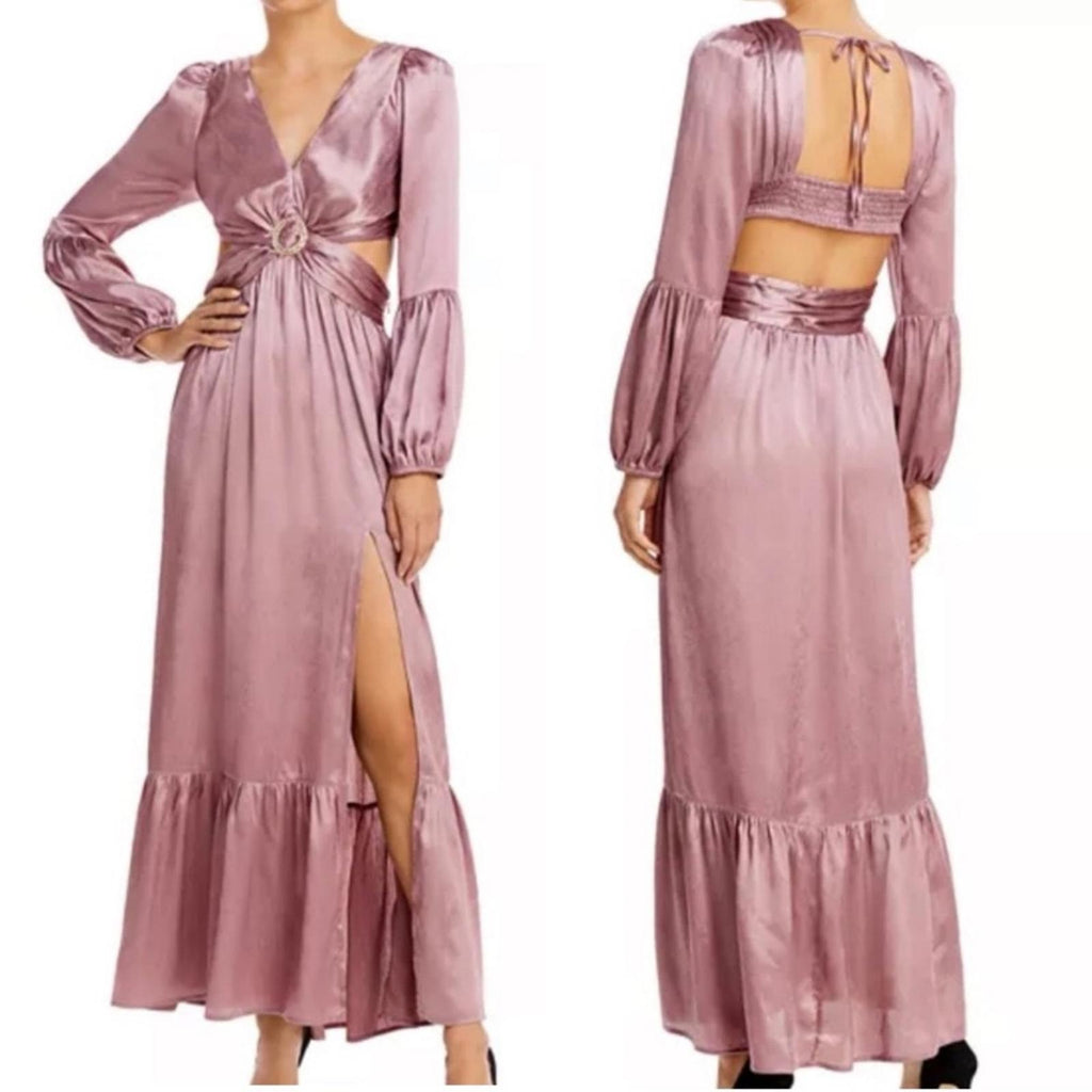 RAHI Luster "Leila" Midi Dress w/ Long Sleeve in Rose, Size S New w/Tag $186