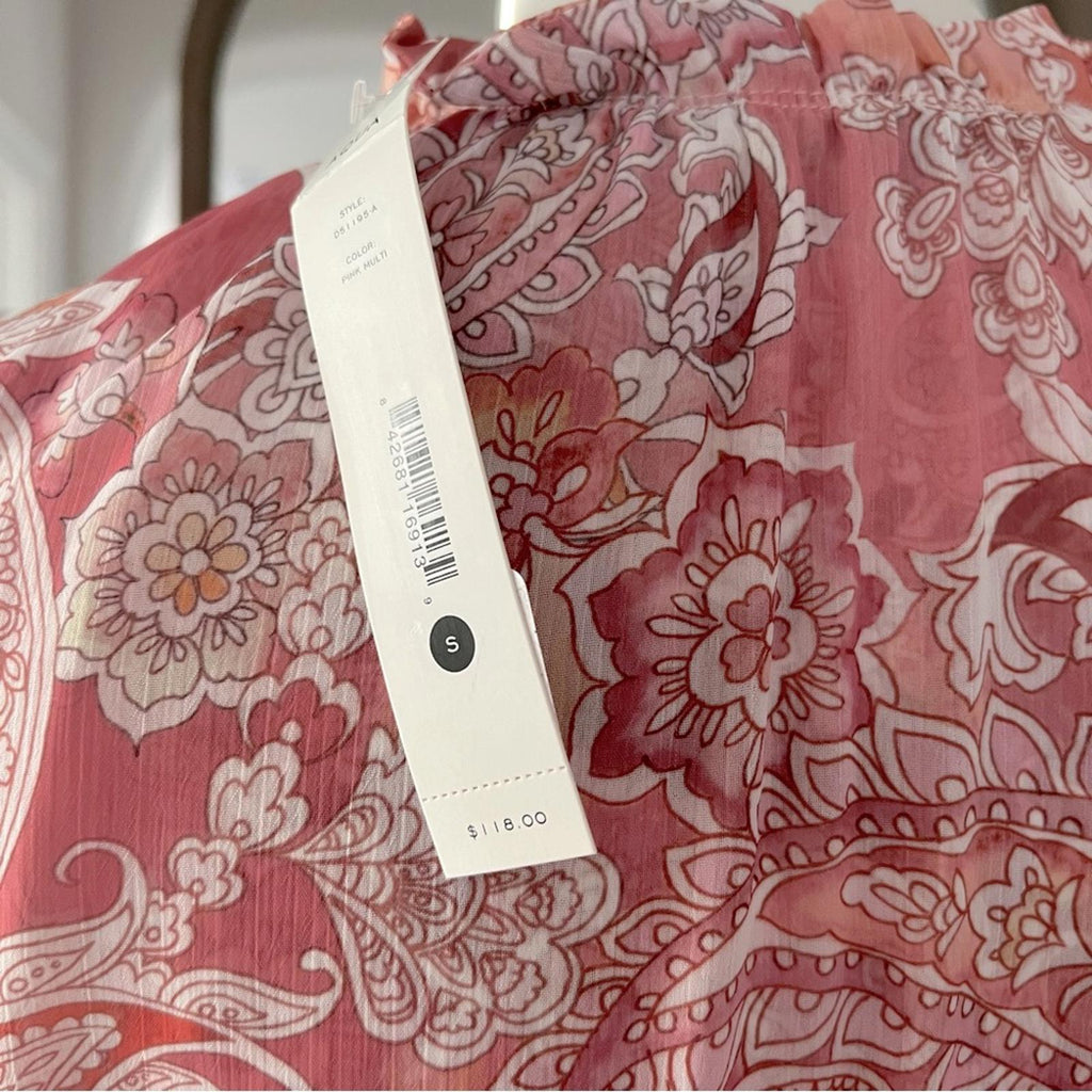 Aqua Chiffon Printed Tiered Maxi Dress, Pink Multi Size S New w/Tag Retail $118