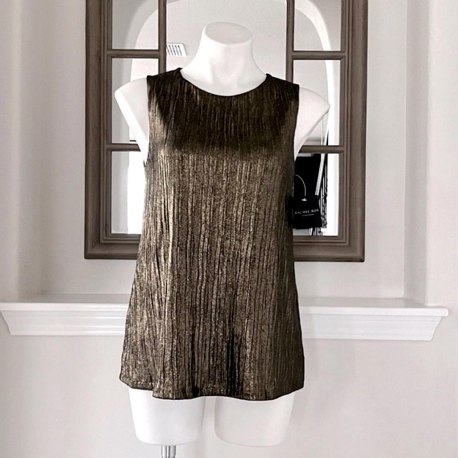 Rachel Roy Shimmering Sleeveless Blouse in Black/Gold Metallic Size S NEW w/Tag