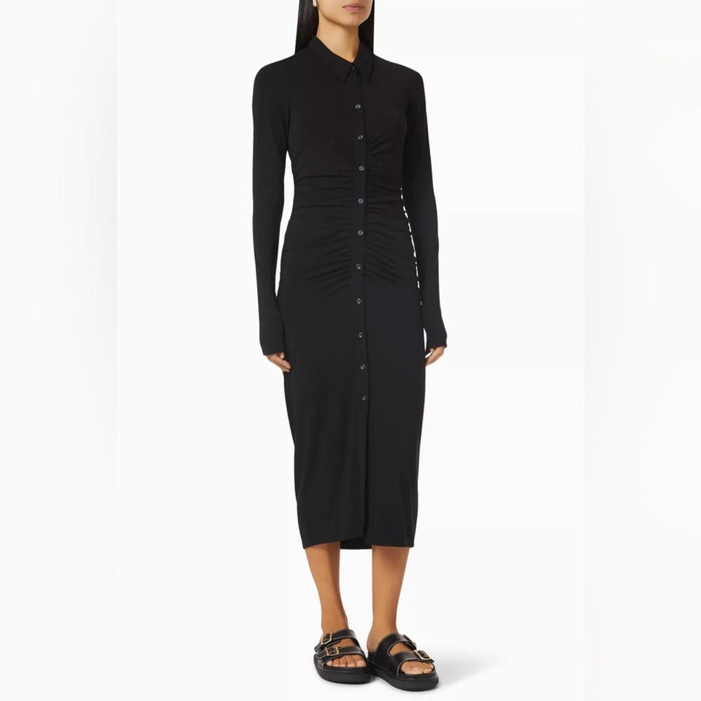 Good American Good Touch Ruched Midi Dress in Black, Size 1 New w/Tag