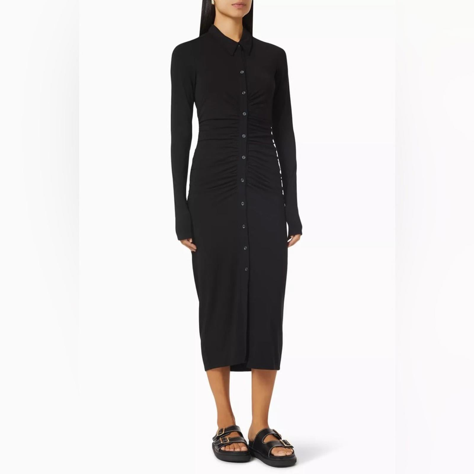 Good American Good Touch Ruched Midi Dress in Black, Size 1 New w/Tag