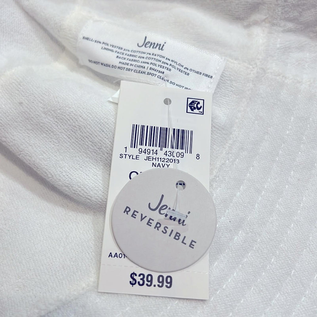 NEW Jenni Reversible Terry Cloth Hat Navy White Stripe One Size New w/Tag