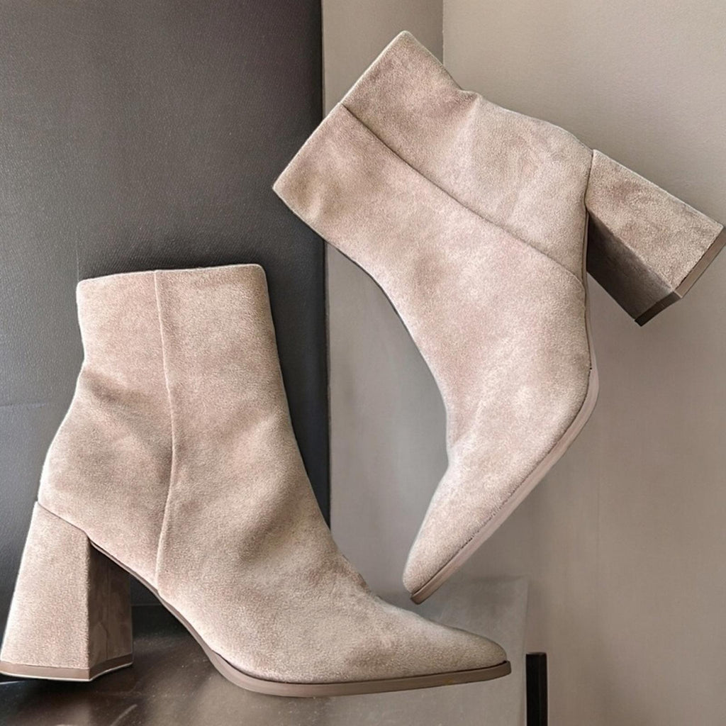 Steven New York Tomas Pointed Toe Leather Suede Ankle Boots, Taupe Size 11 NEW