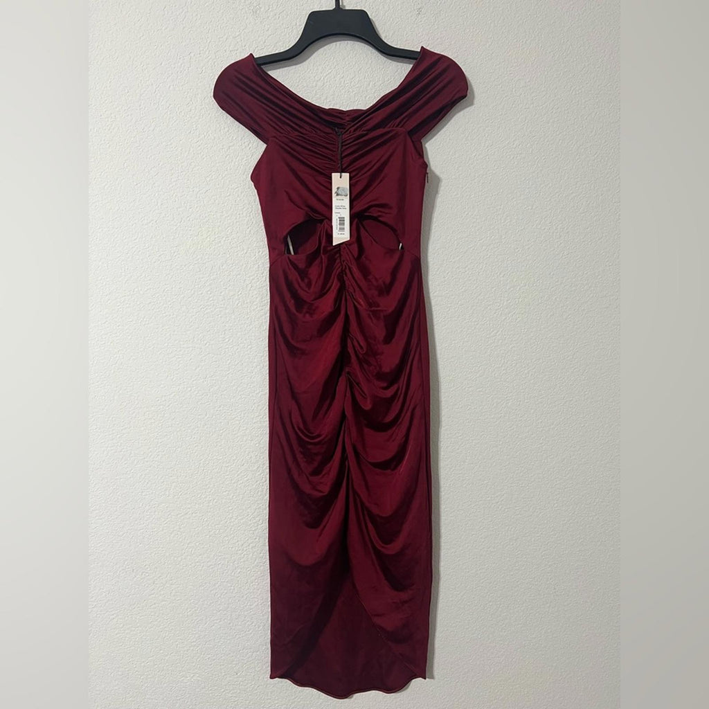 Et Ochs Everly Off-The-Shoulder Midi Dress in Crimson Red, NWT, Size 4