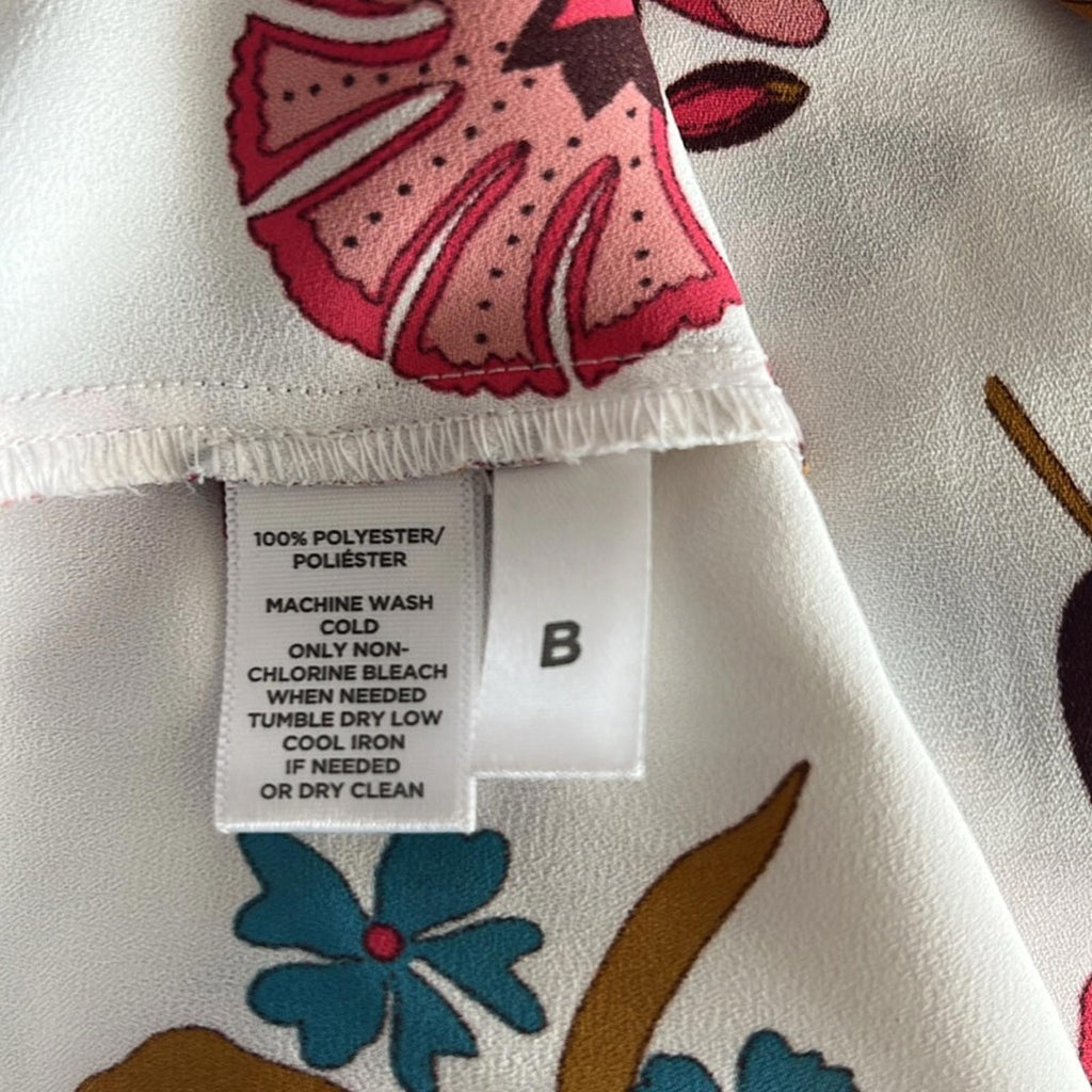 NEW Ann Taylor LOFT White Floral Print Blouse, Keyhole Bell Sleeve Size XS NWOT