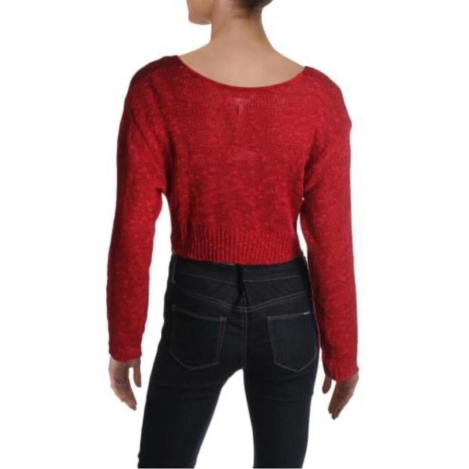 BCBG Twist Tie Sweater V-Neck Cropped in Red, Size XL New w/Tag