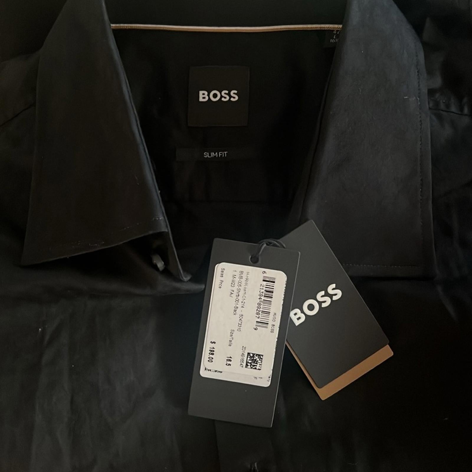 Boss Slim-Fit Shirt in Italian Cotton with Jacquard Monograms in Black Size 16.5
