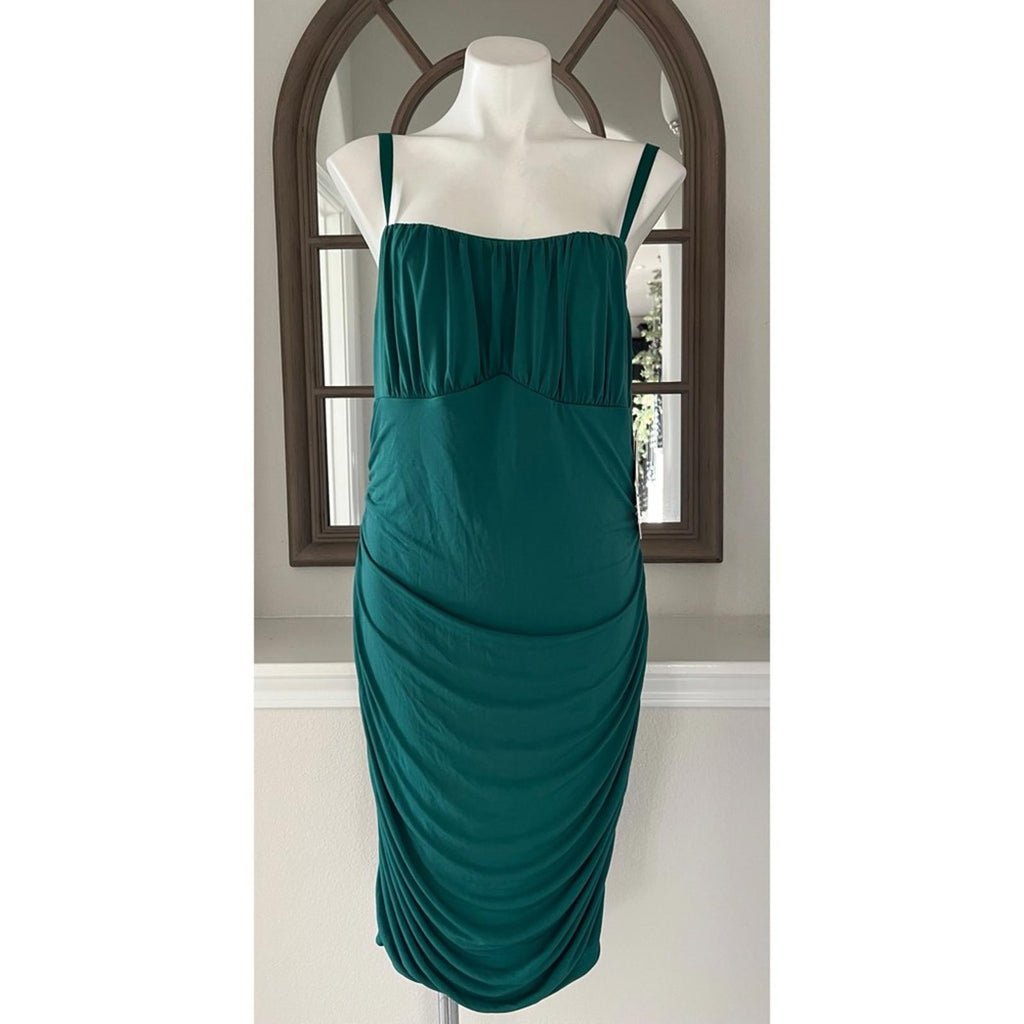 Emerald Sundae Plus Ruched Knee Bodycon Dress in Hunter Green, Size 18 NWT