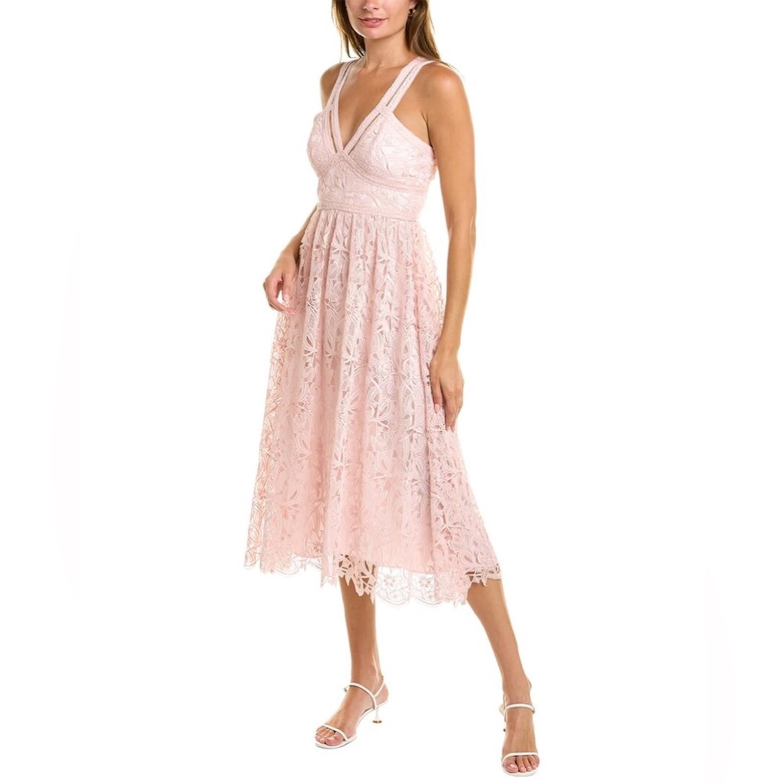 ML Monique Lhuillier Lace Halter Midi Dress in Rose Quartz NWT, Size 10