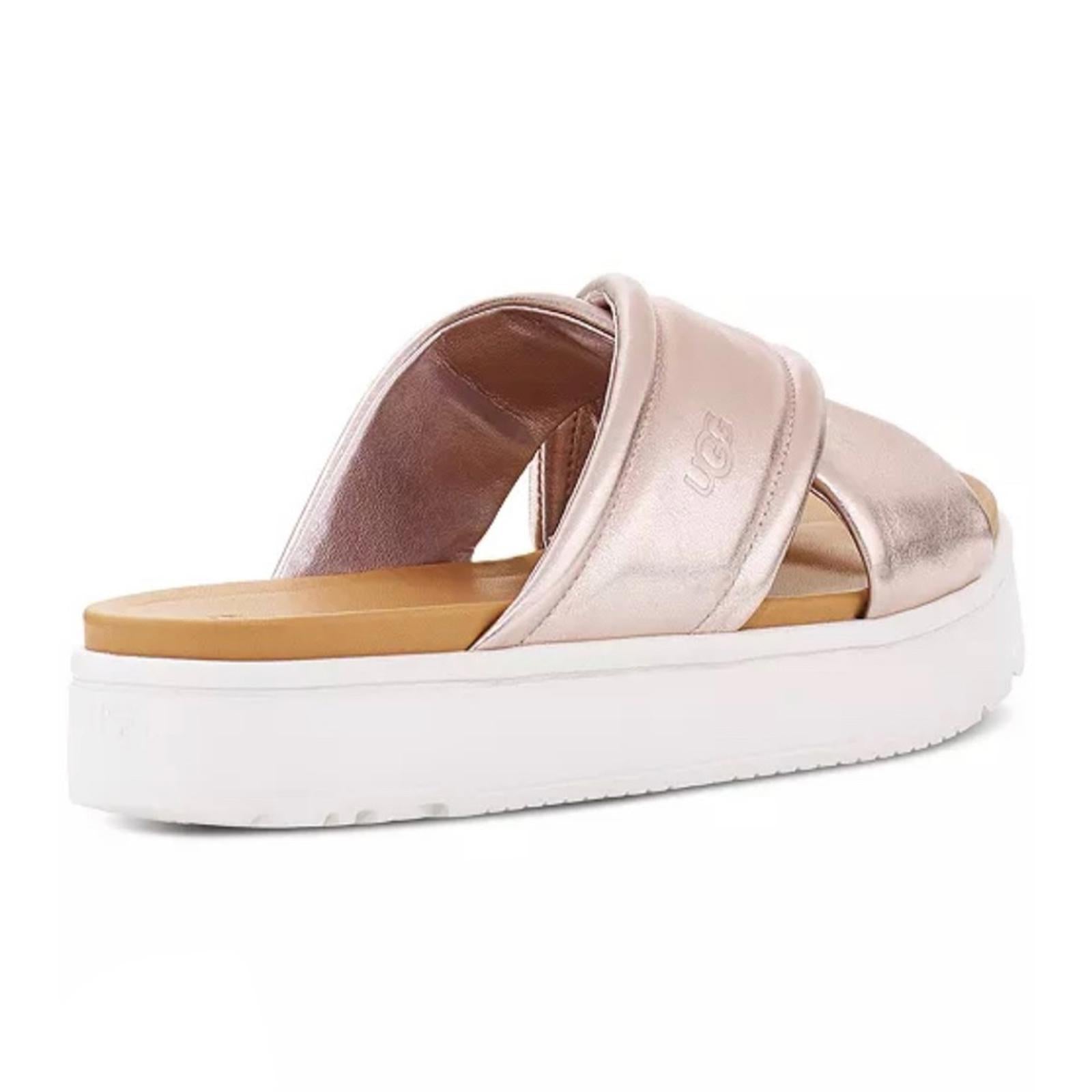 UGG Zayne Leather Platform Sandals, Metallic Blush & White Size 6 New w/o Box